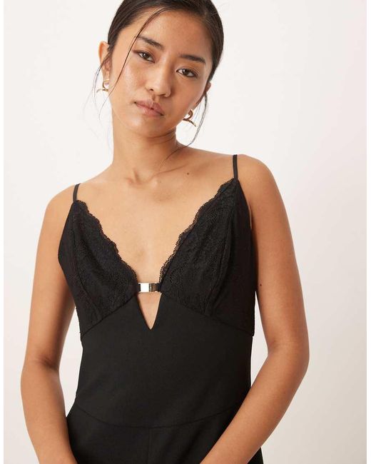 Abercrombie & Fitch Black Plunge Jumpsuit With Lace Detail