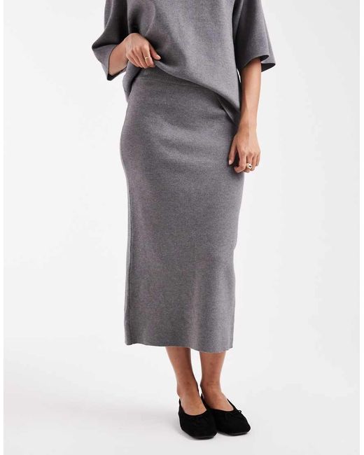 Object Gray Structured Knit Midi Skirt Co-Ord