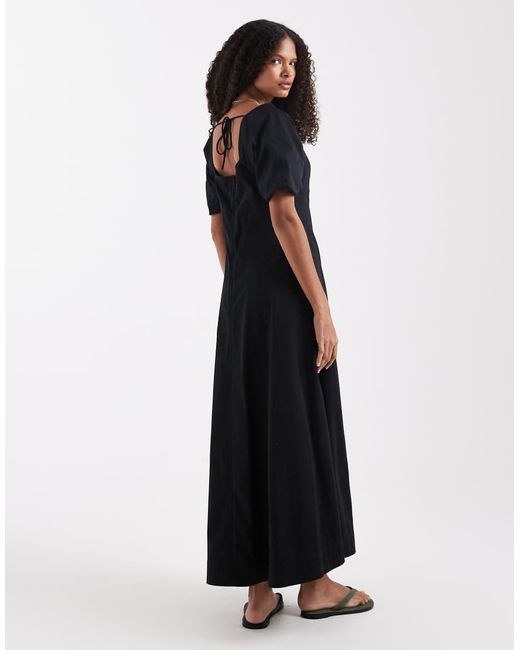 ASOS Black Square Neck Structured Cotton Midi Dress With Back Strap