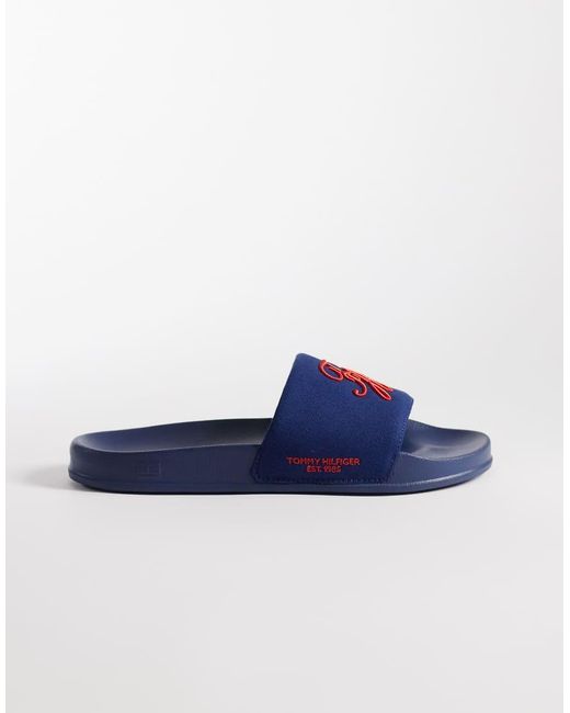 Tommy Hilfiger Blue Embroidered Pool Slider for men