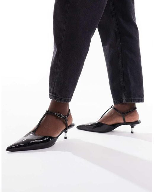 Stradivarius Black T-Bar Kitten Heel