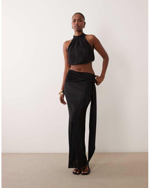 ASOS Black Co-ord Plisse Cropped Bubble Halter Neck Top