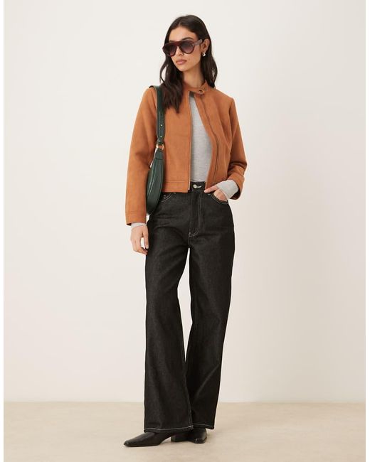 Nia Brown Effie Moto Faux Suede Jacket