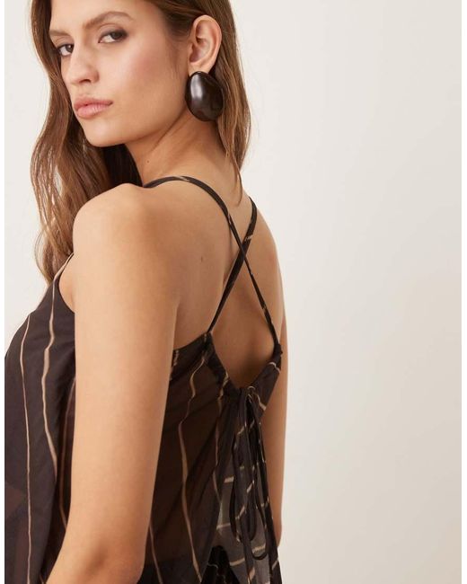 ASOS Brown Co-Ord Sheer Mesh Tie Back Halter Neck Cami Top