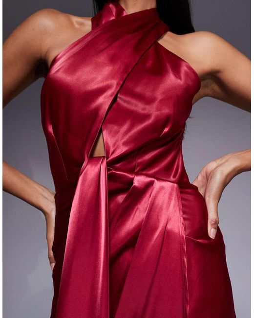 TFNC London Red Halter Neck Dress With Wrap Skirt