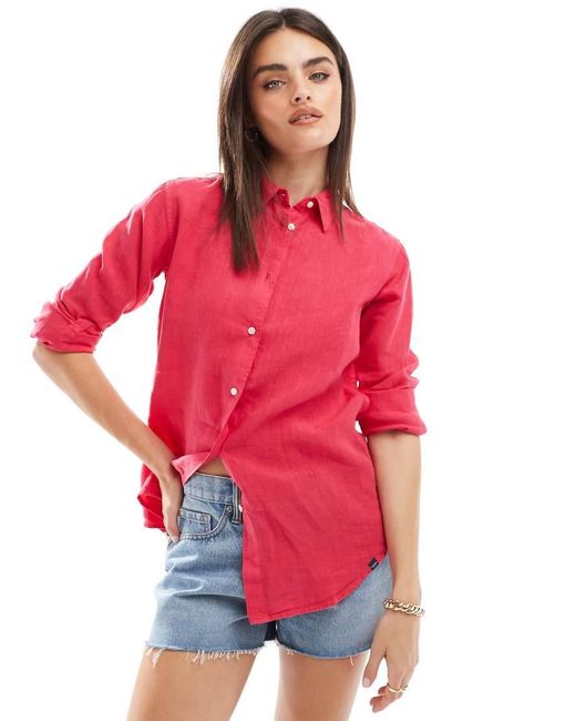 Superdry Red Casual Linen Boyfriend Shirt