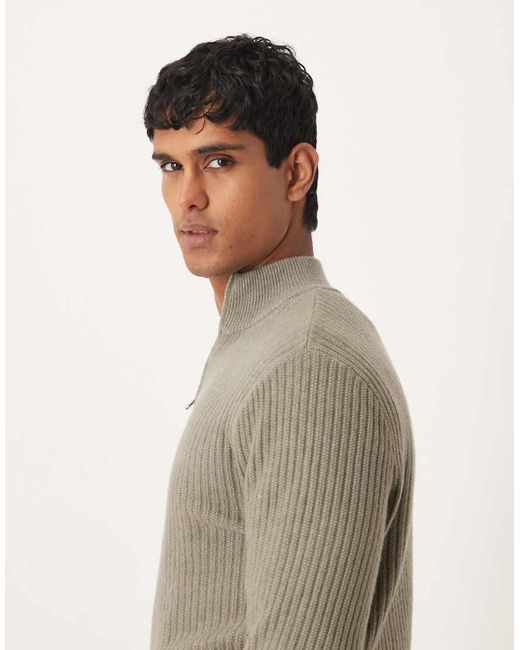 Mango Gray Wool Blend Quarter Zip Knitted Sweater for men
