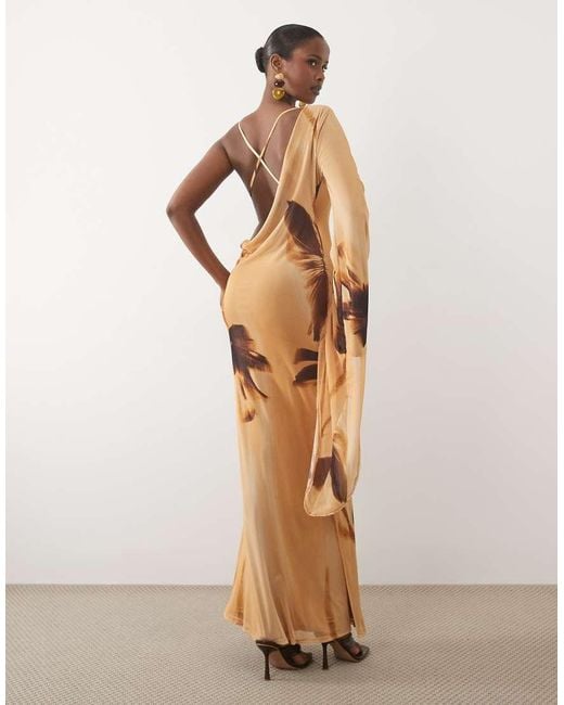 ASOS Natural Drape Scarf Sleeve Mesh Maxi Dress