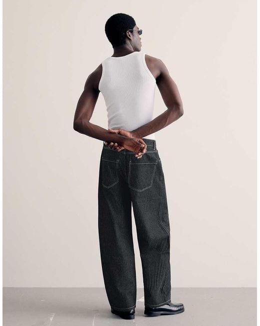 Bershka Natural Stripe Barrel Jeans for men