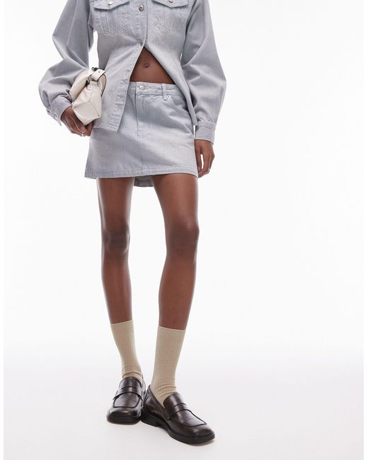 TOPSHOP Gray Denim Mini Pelmet Skirt