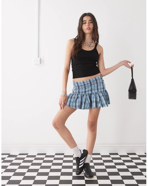 Collusion Blue Dropped Waist Check Mini Skirt