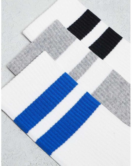 Pack De 3 Pares De Calcetines De Color Blanco Y Gris Jaspeado Con Rayas Deportivas De Weekday de hombre de color White