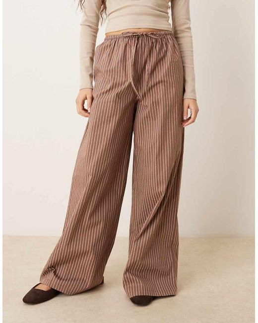 Wednesday's Girl Brown Wide Leg Pinstripe Trouser