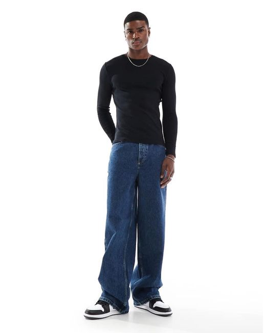 ASOS Black Essentials Muscle Fit Long Sleeve T-shirt for men