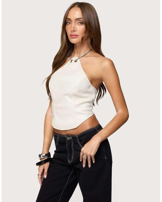 Edikted White Kizzie Faux Leather Halter Top