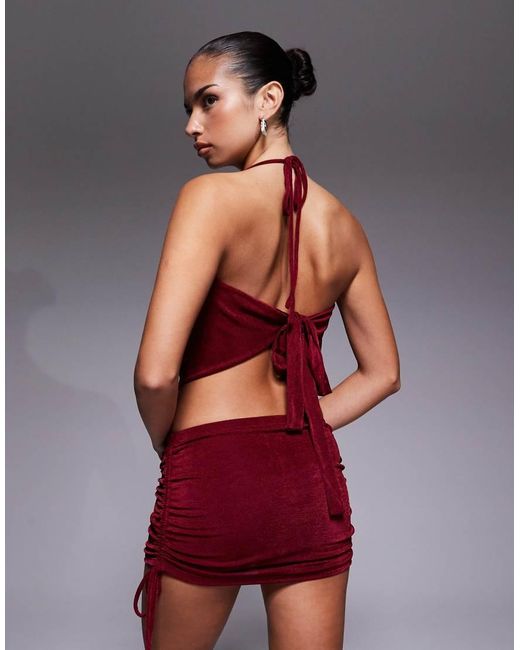Edikted Red Co-ord Caspia Drawstring Mini Skirt