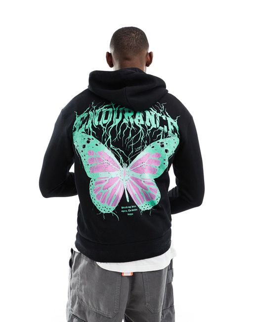 Jack & Jones Gray Oversized Hoodie With Butterfly Back Print for men