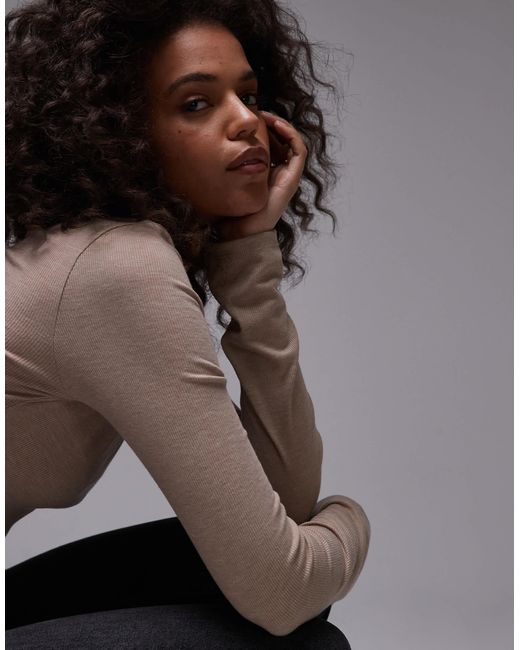 TOPSHOP Gray Premium Rib Long Sleeve Top