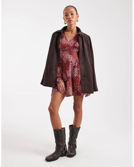 Wednesday's Girl Red Dotty Print V-neck Mini Dress