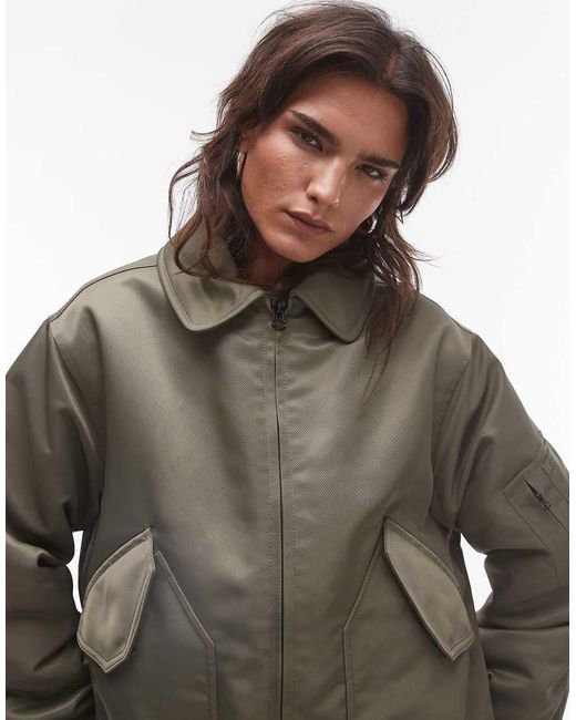 TOPSHOP Gray Twill Nylon Bomber Jacket