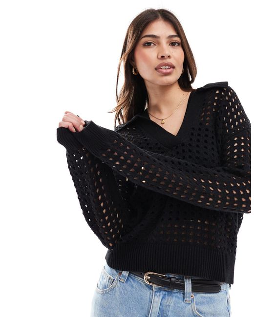 French Connection Black Manda Pointelle Top