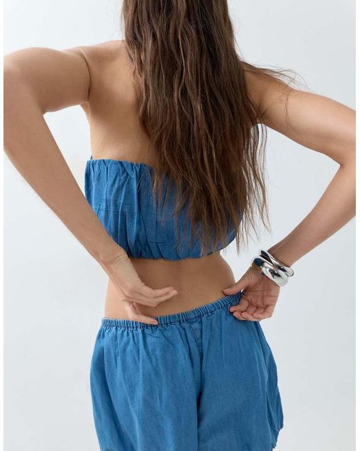 ASOS Blue Denim Bubble Bandeau Top Co-Ord