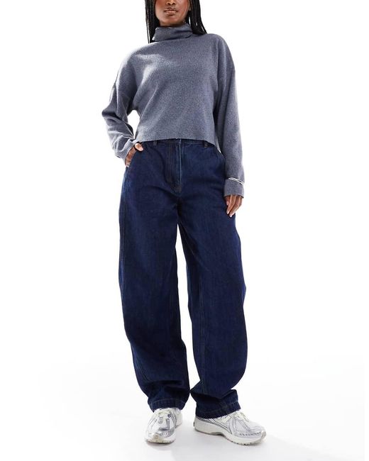 Miss Selfridge Blue Barrel Leg Jean With Seam Detail