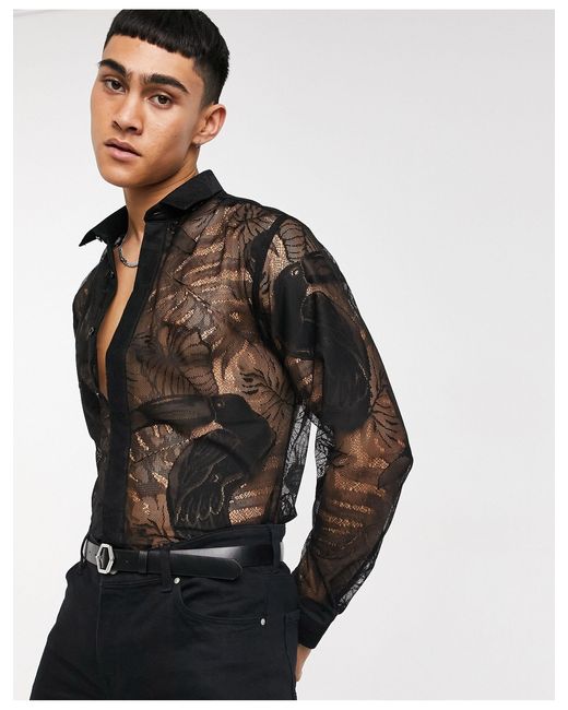 Twisted Tailor – Enges Hemd mit Tukan-Print in Black für Herren
