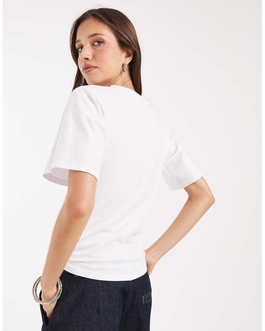 Pieces White Rouched Cinch Waist T-shirt