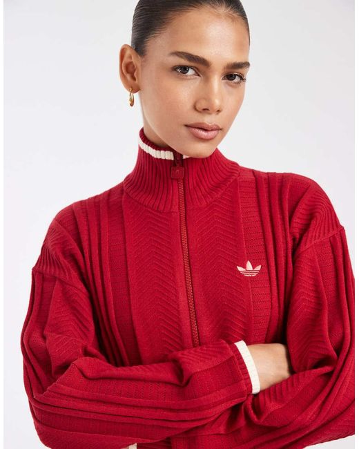 Adidas Originals Red Firebird Pointelle Knit Track Top