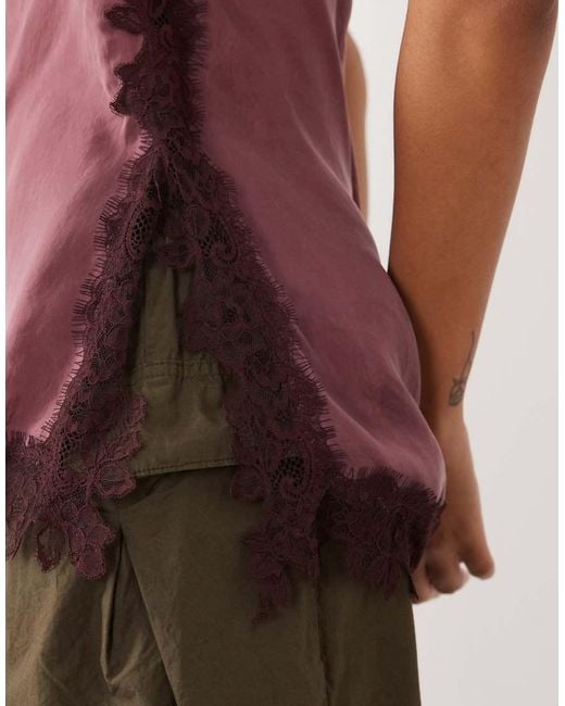 Mango Red Square Neck Lace Trim Cami Top