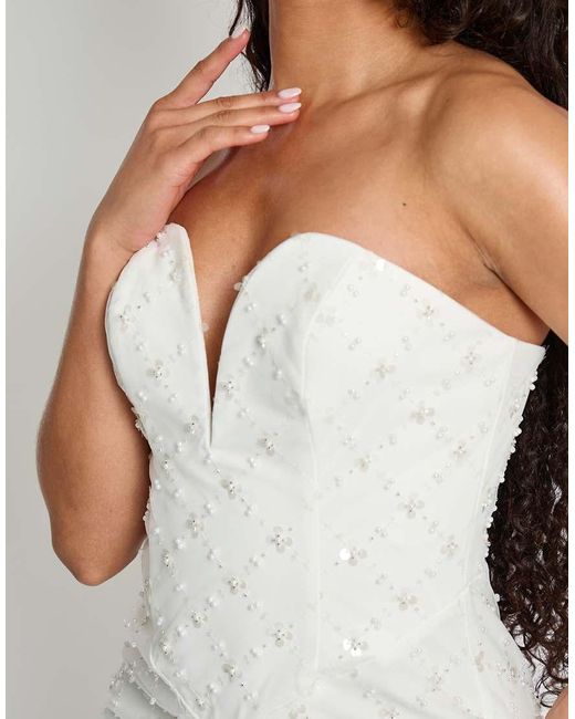 Public Desire White Bridal Embellished Sweetheart Mini Dress