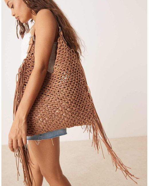 ASOS Brown Premium Hand Woven Macrame Tote