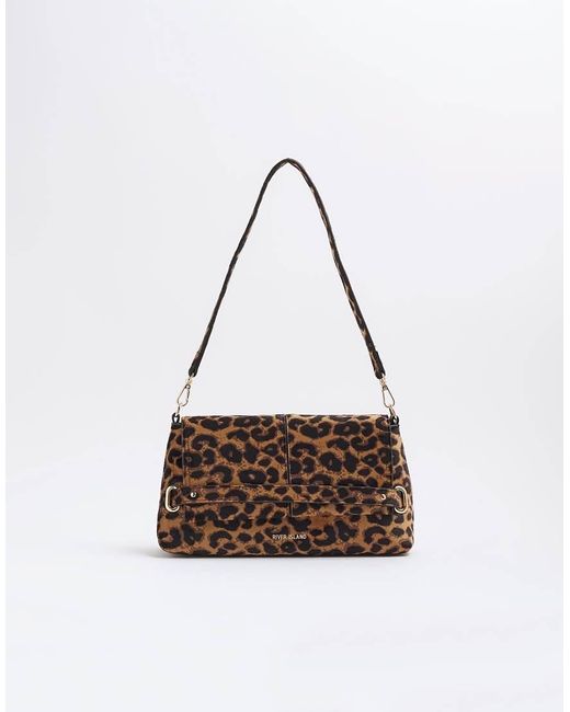 River Island White Leopard Fold Over Small Clutch Bag