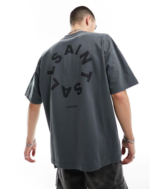 Tierra - t-shirt girocollo scuro con stampa di AllSaints in Gray da Uomo