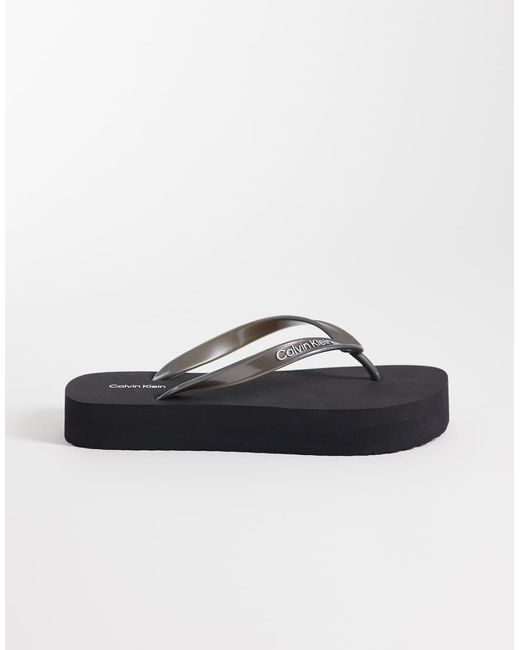 Calvin Klein Black Jeans Flatform Metallic Flip Flop Sandals