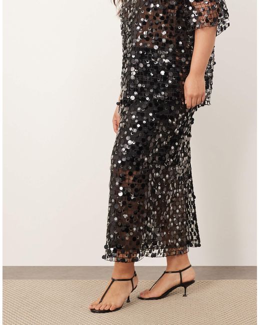 ARRANGE White Curve Sheer Grid Sequin Maxi Skirt Co Ord