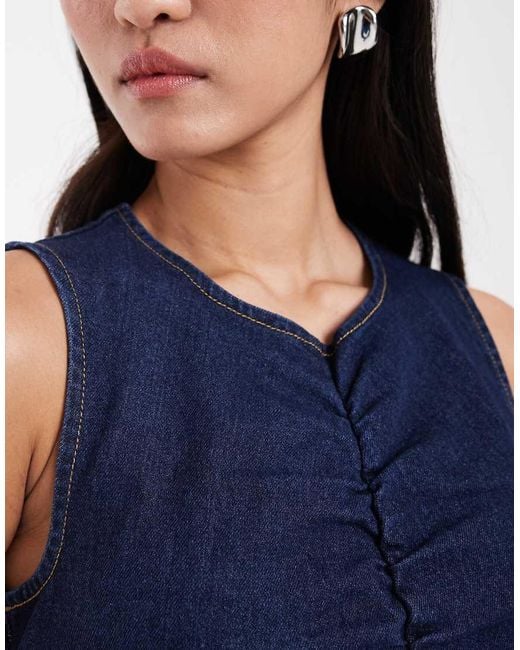 JJXX Blue Ruched Denim Mini Dress
