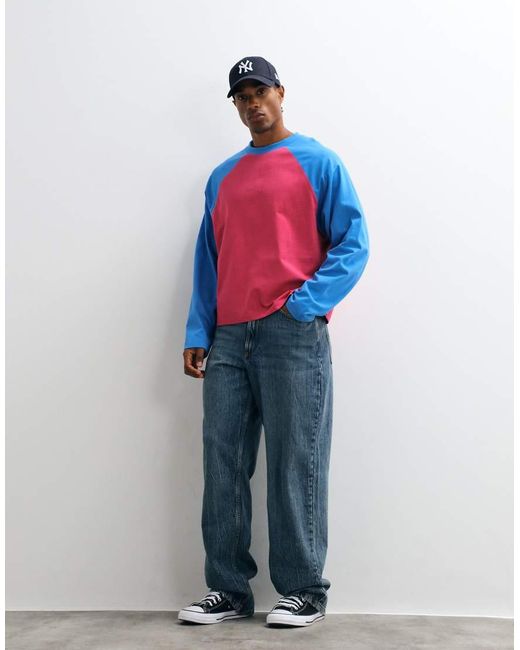 Collusion Blue Raglan Long Sleeve Boxy Tee for men