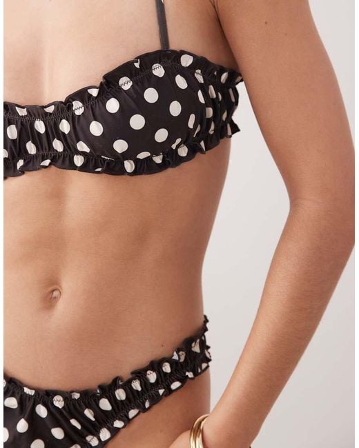 Miss Selfridge Black Ruched Frill Bikini Top