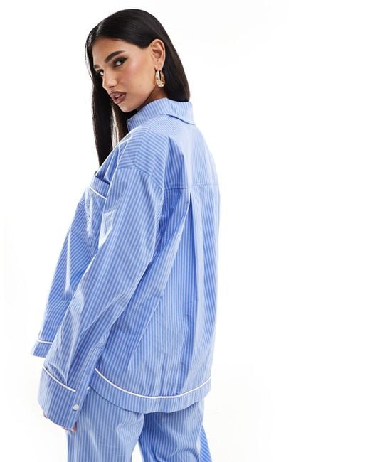 The Couture Club Blue Co-ord Stripe Shirt With Piping Detail