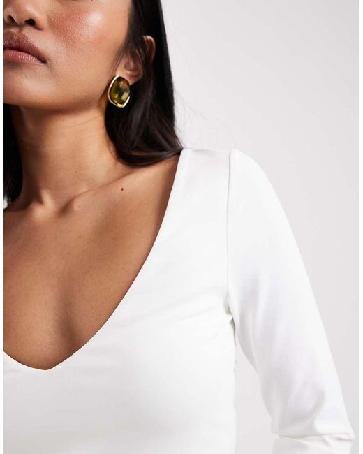ASOS Polyamide Slinky Deep V-neck Top -white