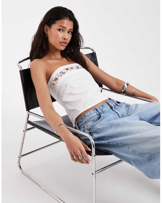 Motel Blue Ahera Poplin Cherry Embossed Bandeau Top