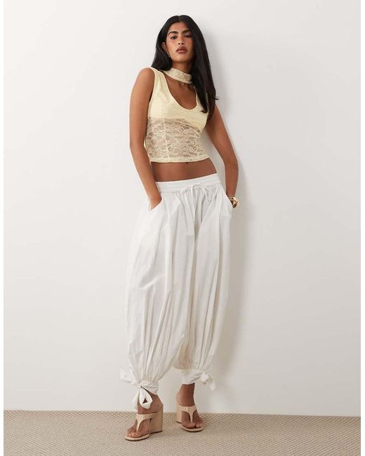 ASOS Yellow Lace Cap Sleeve Top With Neck Detail