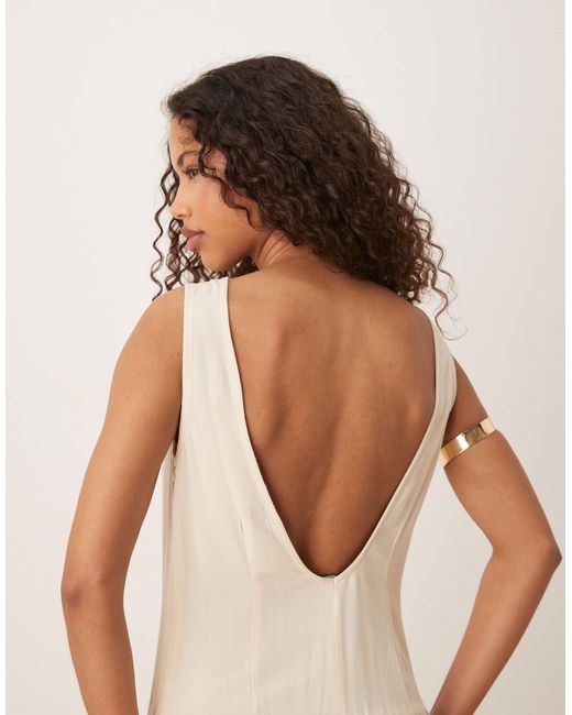 Robe longue en lin mélangé avec taille basse et dos échancré - beige ASOS en coloris Natural