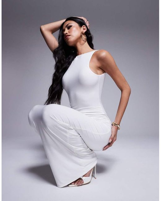 Fashionkilla Gray Double Layered Slinky High Neck Low Back Maxi Dress