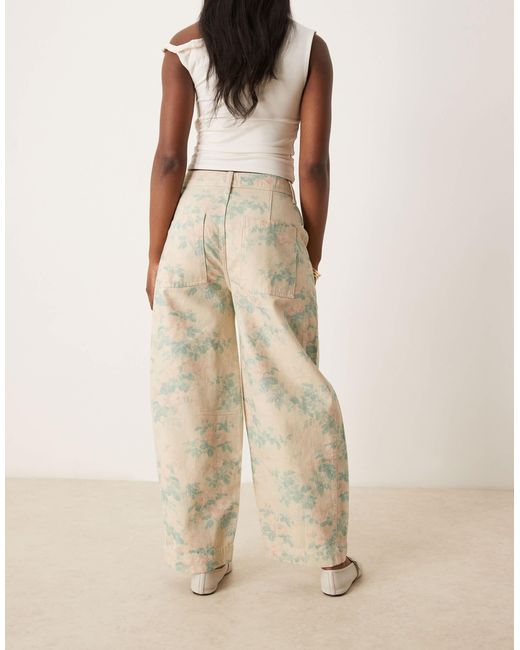 ASOS Natural – barrel-leg-hose mit vintage-blumenmuster und ziernaht