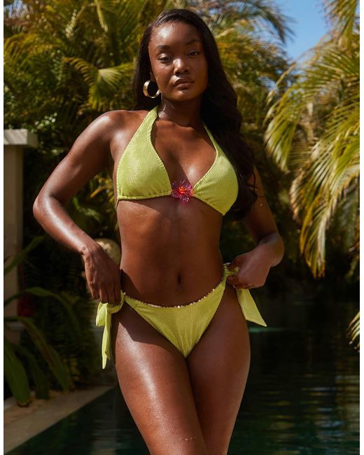 South Beach Green Crinkle Tie Side Bikini Bottom
