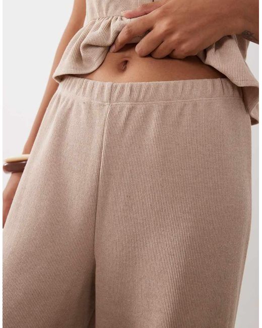 Miss Selfridge Natural Soft Rib Wide Leg Trouser Co-Ord