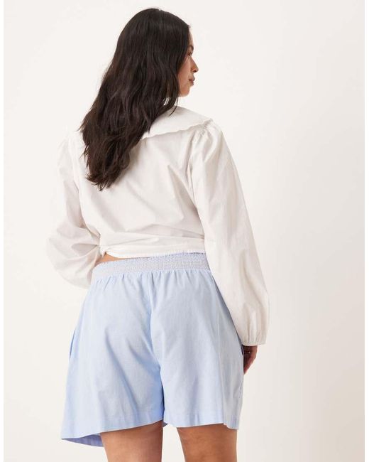 ASOS White Asos Design Curve Linen Look Shirred Contrast Waist Shorts